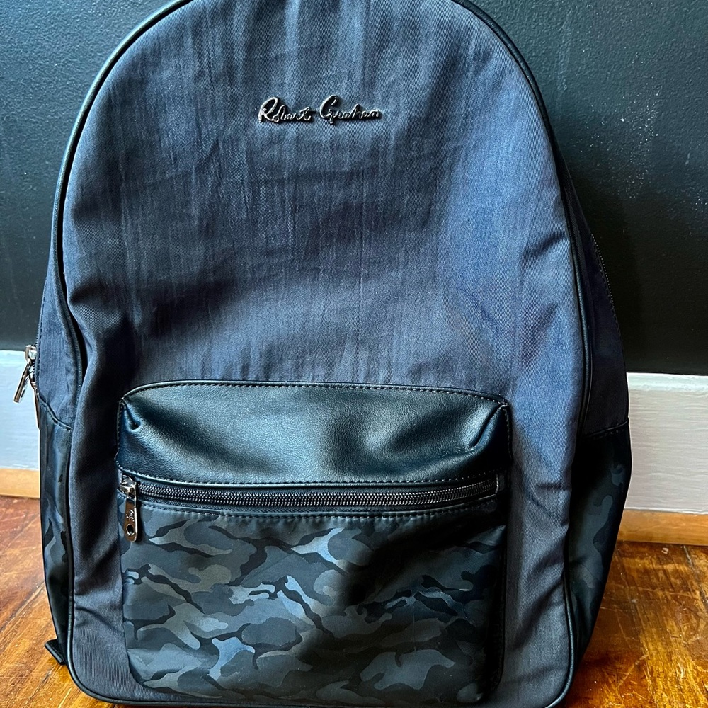 Robert Graham Ashold Black Faux Leather Backpack with Skull Details.